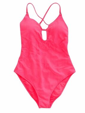 aerie Bright Pink Ribbed One-Piece Swimsuit with Keyhole Front
